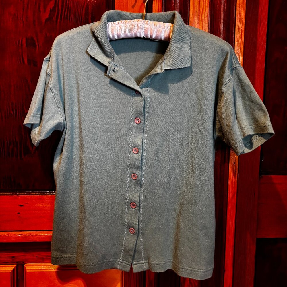 Vintage Prides Landing Teal Button Down w/ Collar Short Sleeve Shirt Size PM